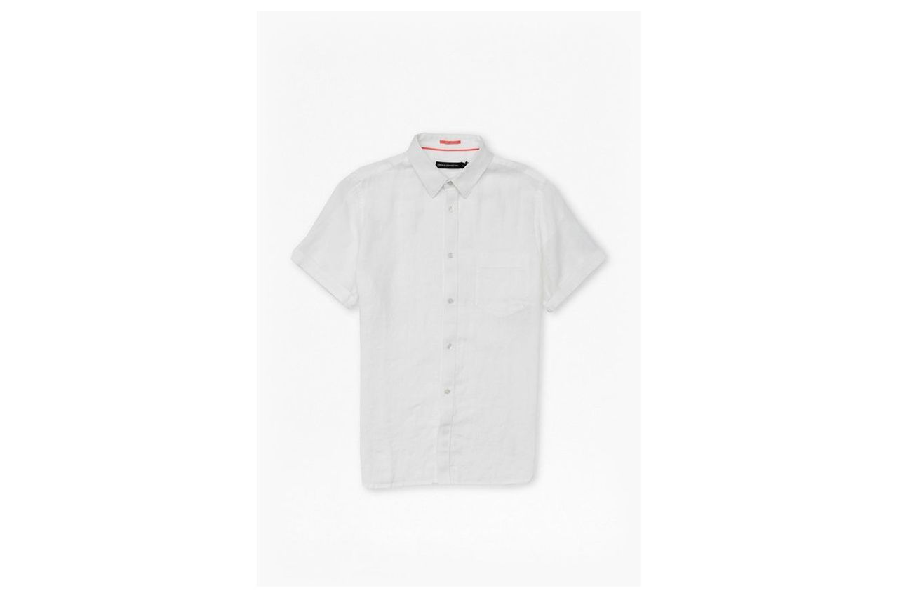 Linen Chambray Short Sleeved Shirt - white