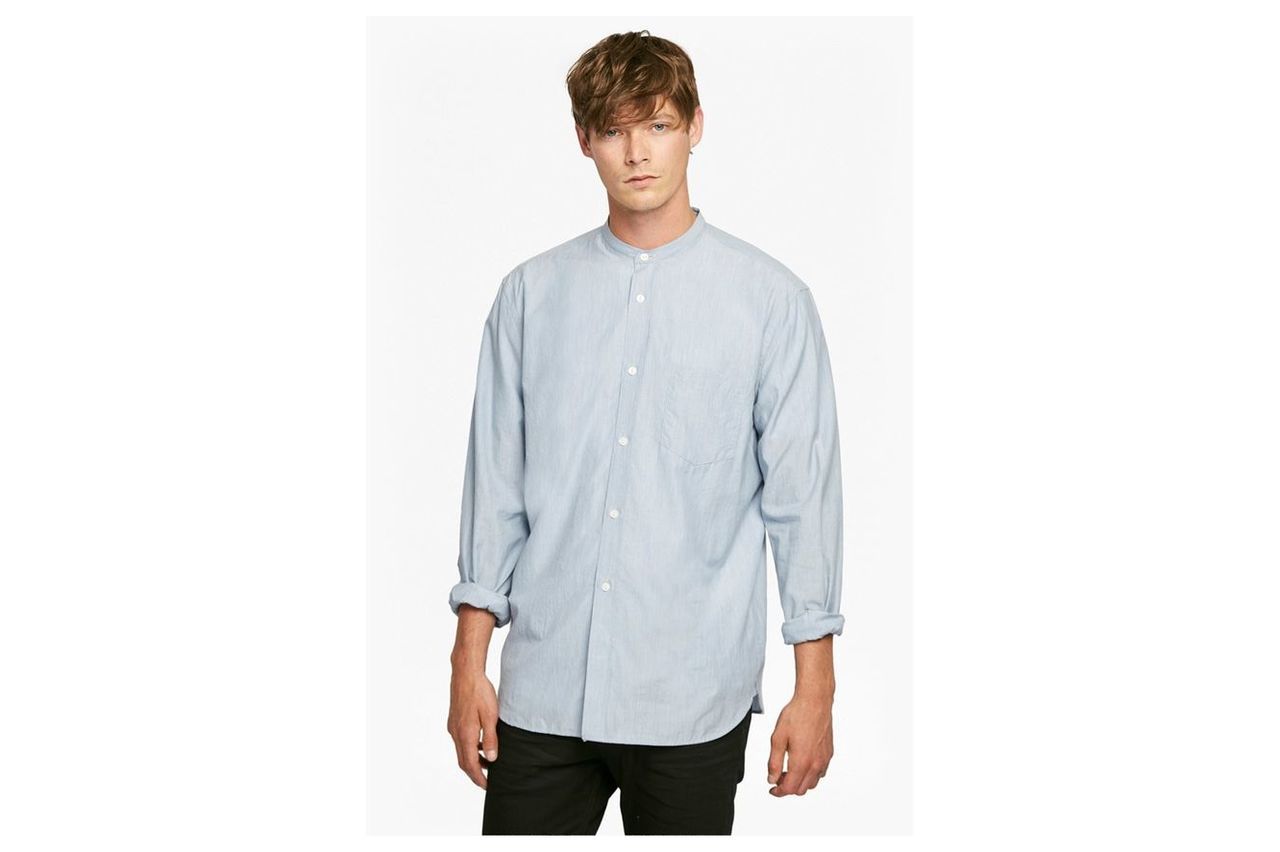 Jeans Zepher Melange Grandad Collared Shirt - blue melange