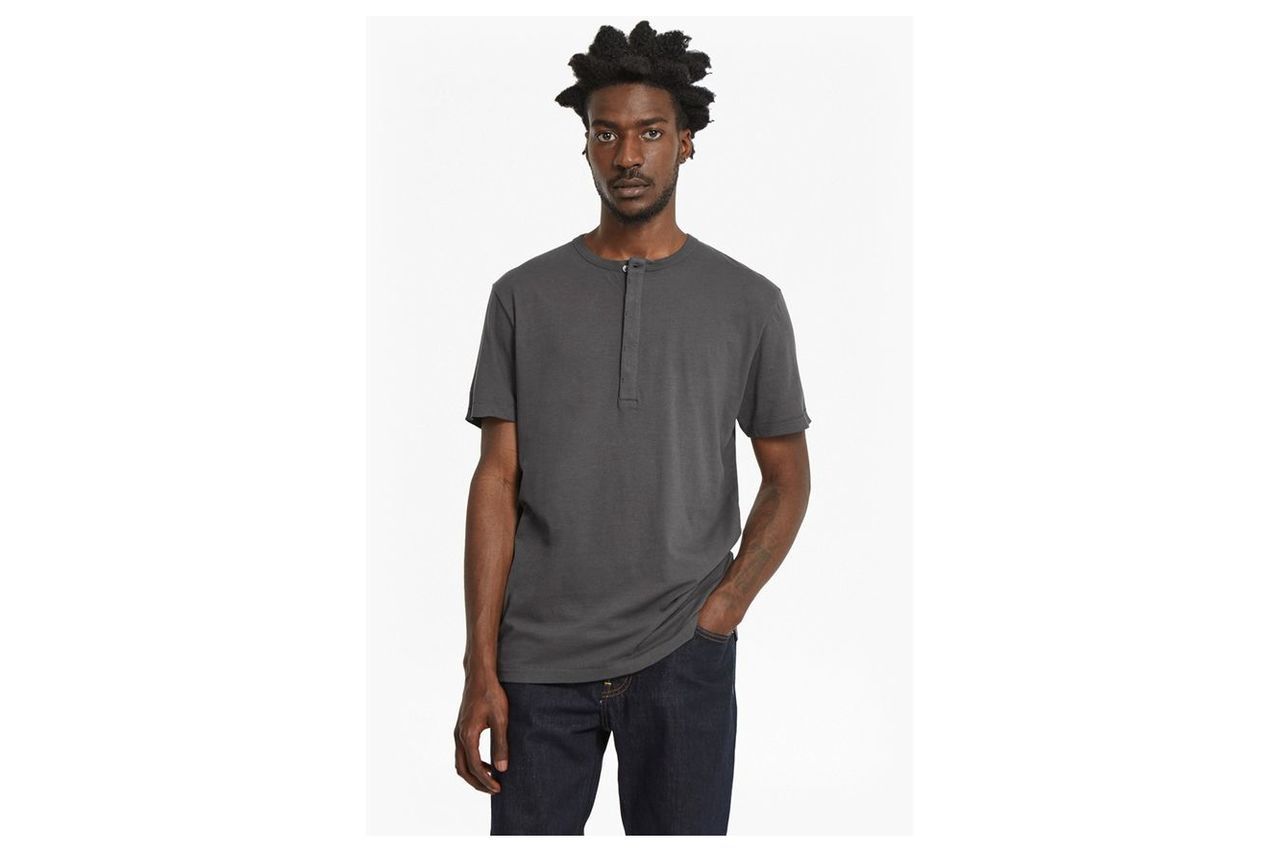 Plain Henley Short Sleeve T-Shirt  - charcoal