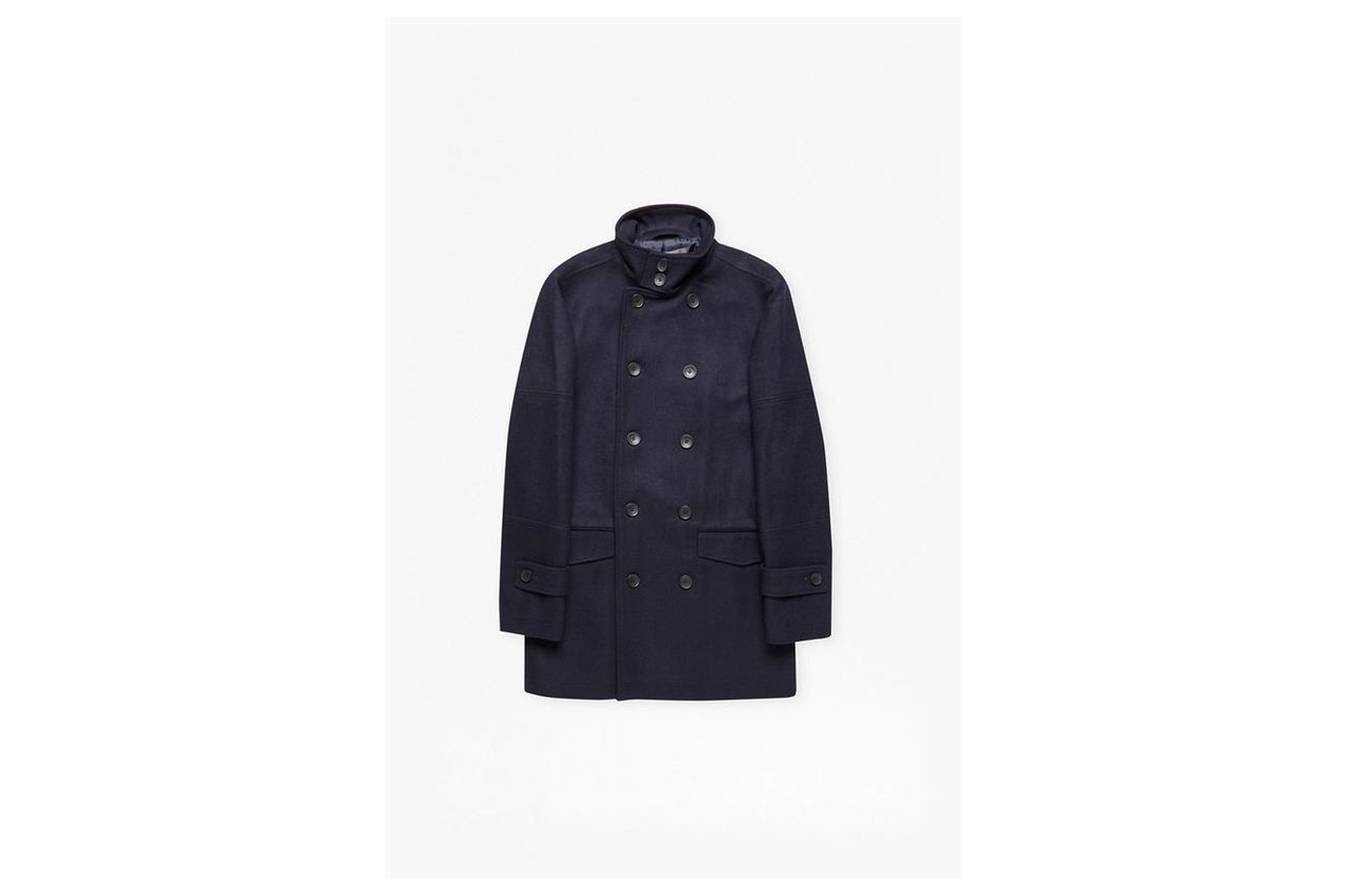 Double Breasted Funnel Neck Coat - marine