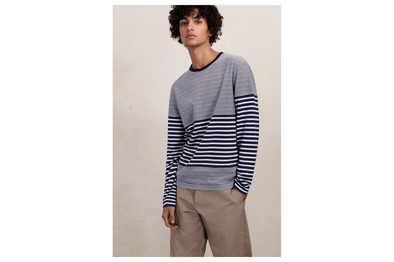 Double Face Striped Long Sleeved Top - forest/marine blue