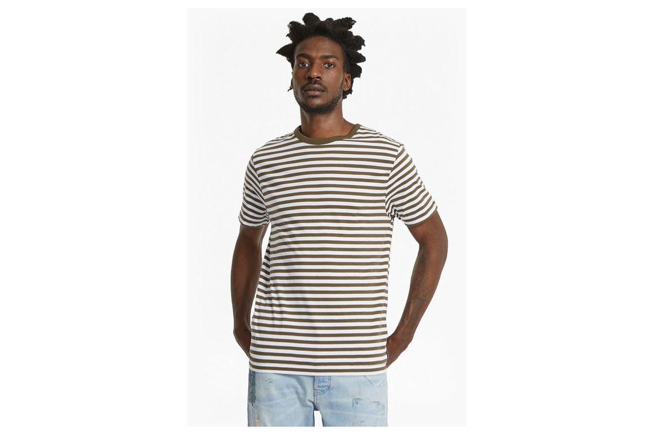Striped Crew Neck T-Shirt - tarmac/white
