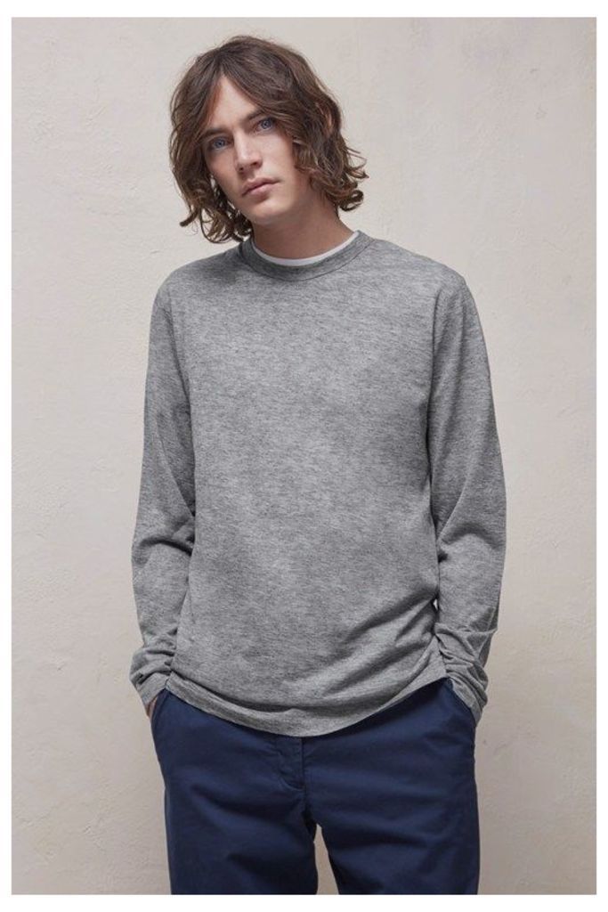 Wool Jersey Long Sleeve T-Shirt - grey melange