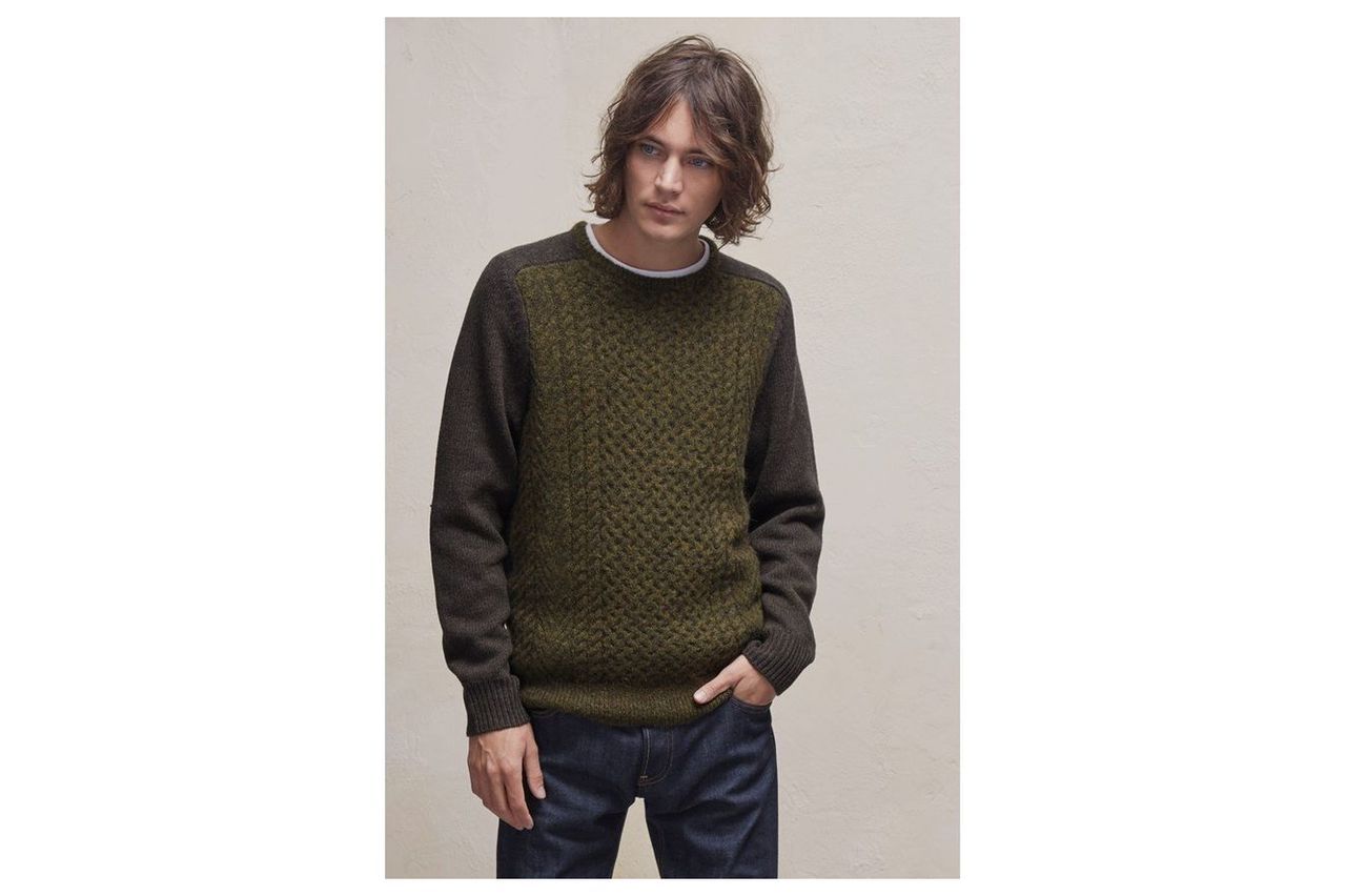 Mohair Cable Knit Mix Jumper  - military olive
