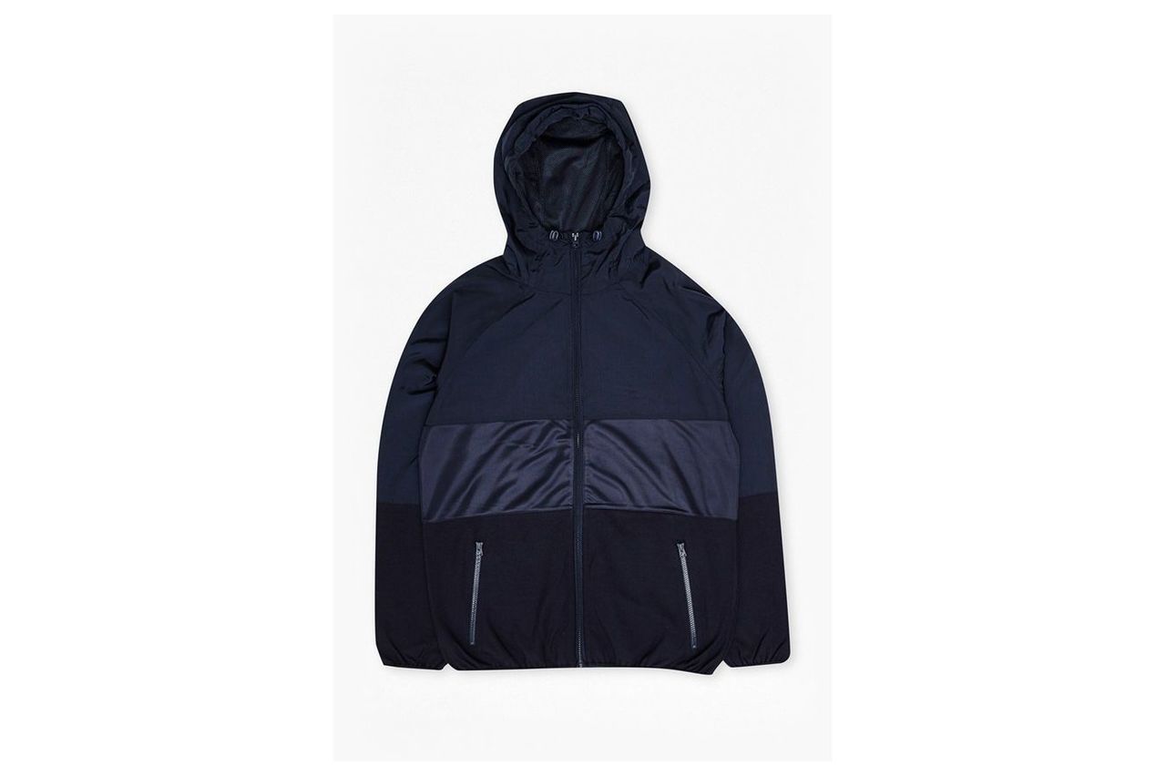 Mixed Nylon Run Hooded Jacket - marine blue
