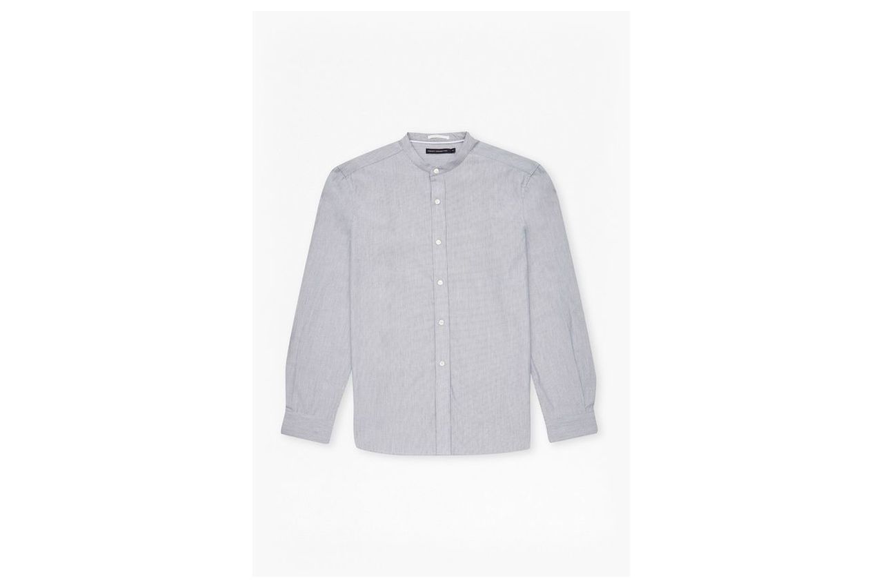 Stripe Grandad Collar Shirt  - white/marine