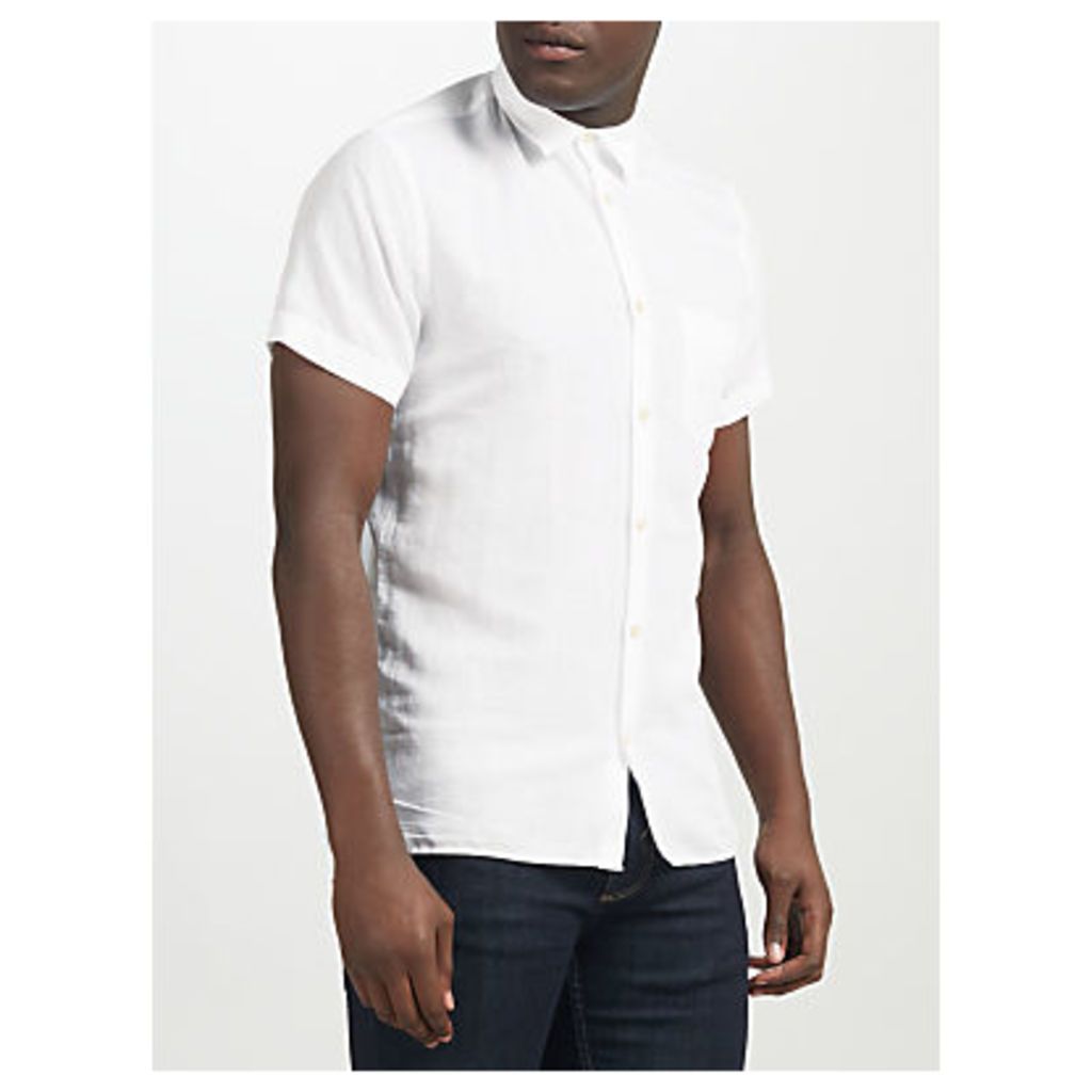 J. Lindeberg Daniel Short Sleeve Linen Cotton Shirt, White