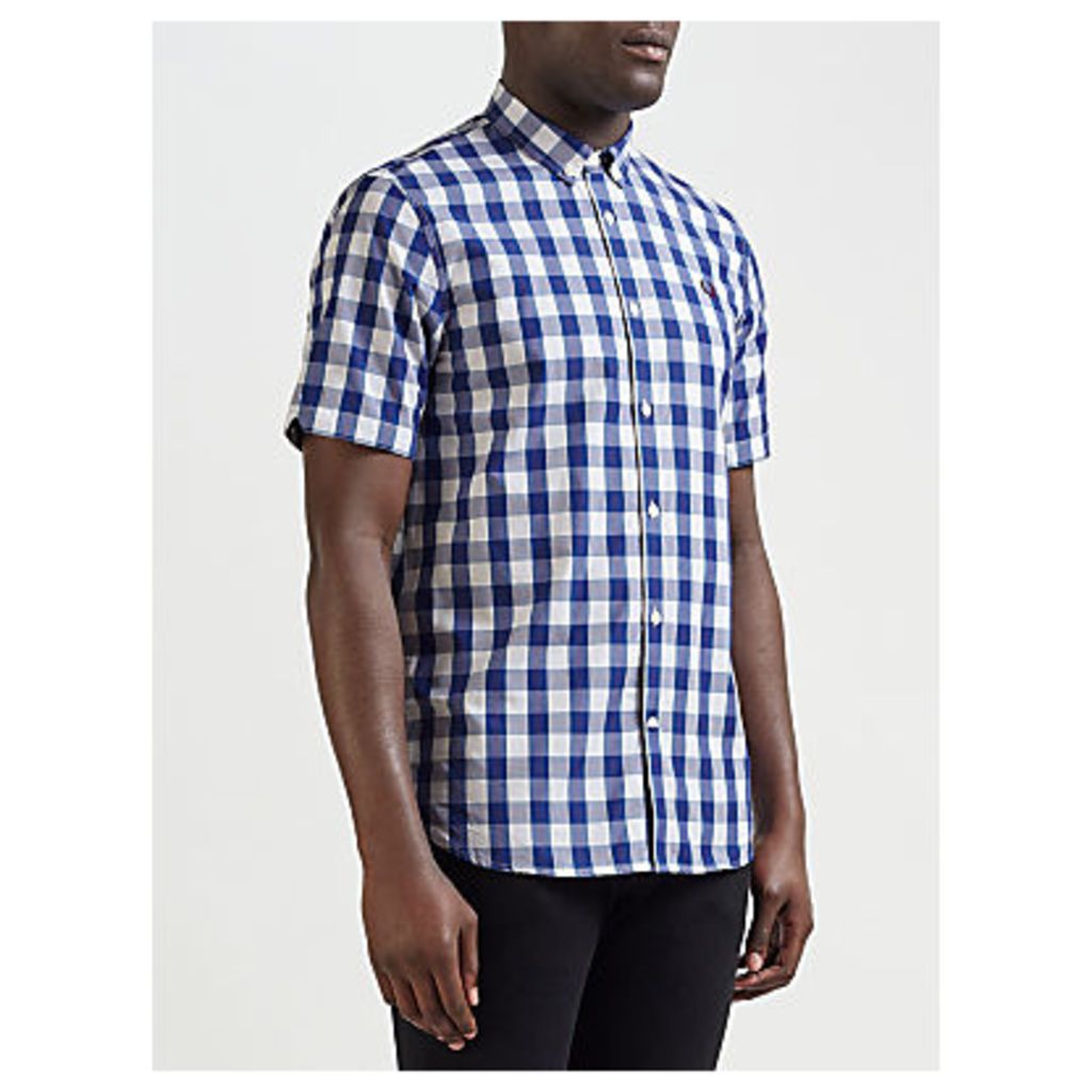 Fred Perry Tartan Gingham Short Sleeve Shirt, White/Blue