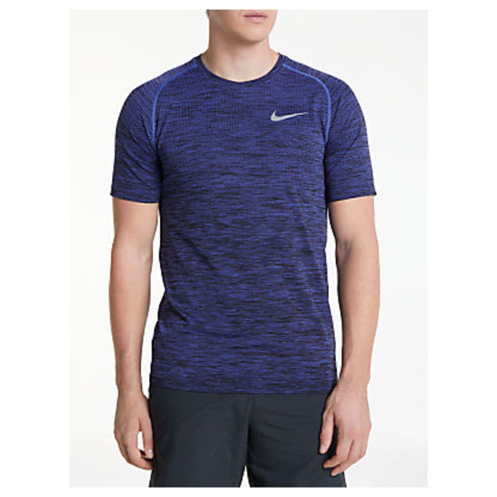 Nike Dri-FIT Knit Short Sleeve Running T-Shirt, Purple Comet/Black