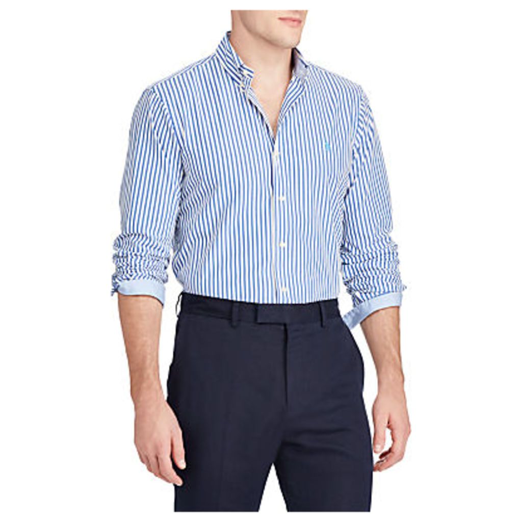 Polo Ralph Lauren Slim Fit Stripe Cotton Poplin Shirt, Candor Blue/White