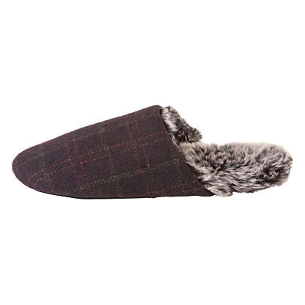 Totes Check Faux Fur Lined Mule Slippers