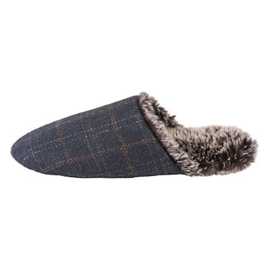 Totes Check Faux Fur Lined Mule Slippers