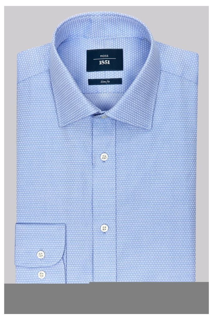 Moss 1851 Slim Fit Blue Single Cuff Textured Shirt