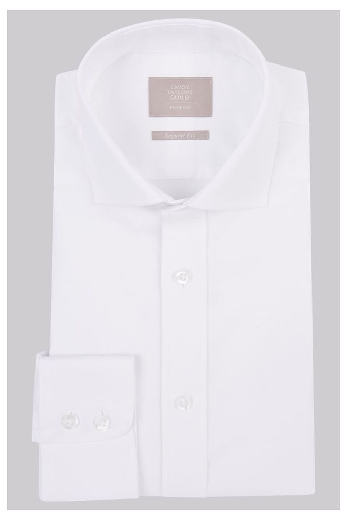 Savoy Taylors Guild Regular Fit White Single Cuff Twill Shirt