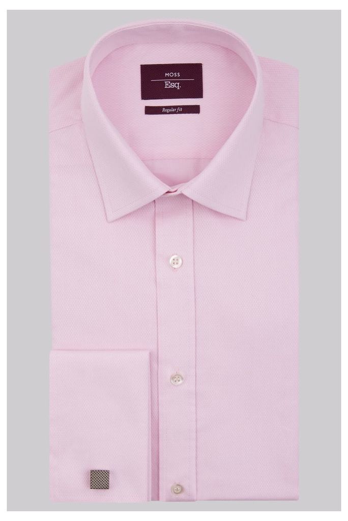 Moss Esq. Regular Fit Pink Double Cuff Textured Shirt