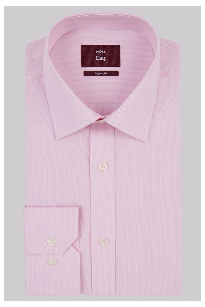 Moss Esq. Regular Fit Pink Single Cuff Hairline Stripe Non-Iron Shirt