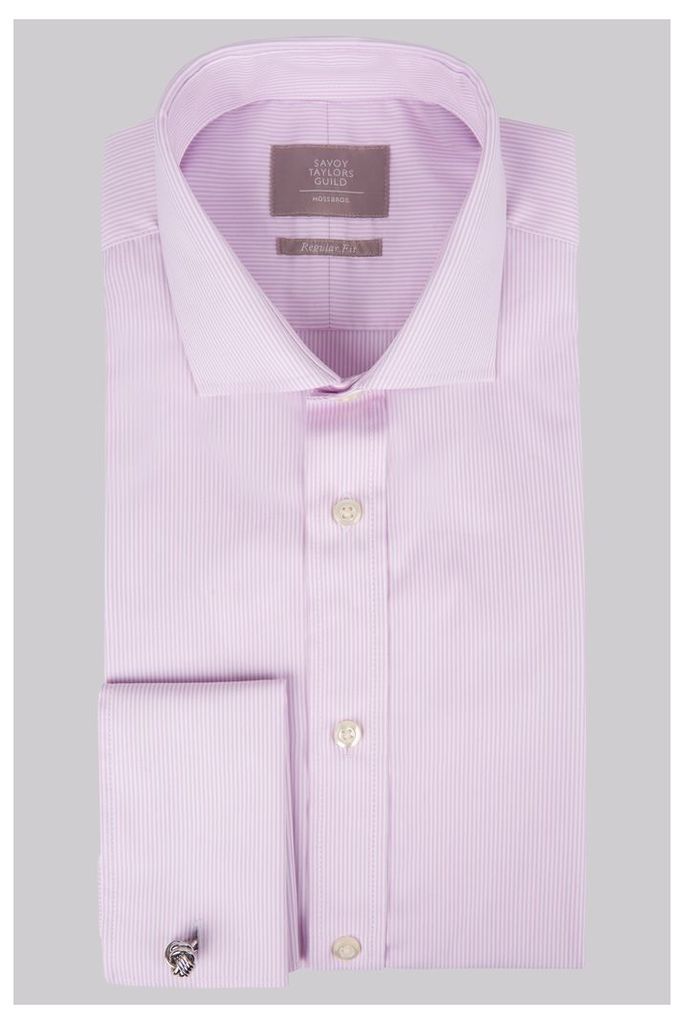 Savoy Taylors Guild Regular Fit Pink Double Cuff Skinny Stripe Shirt