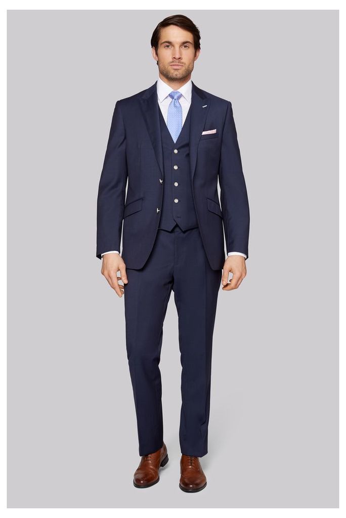 Moss Bros Tailored Fit Blue Twill Suit