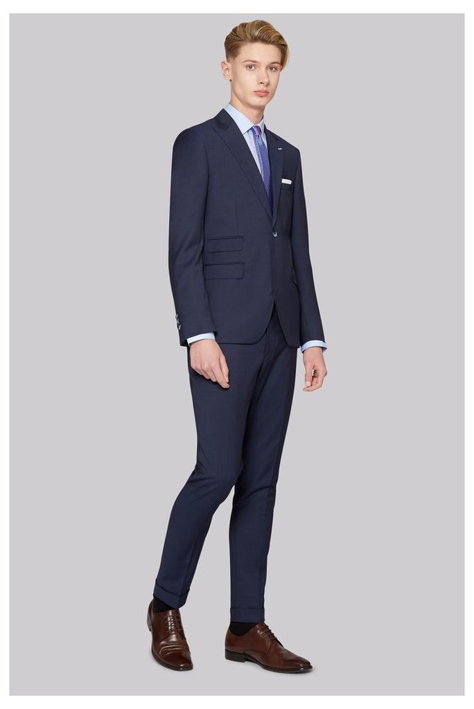 Moss Bros Skinny Fit Blue Twill Suit