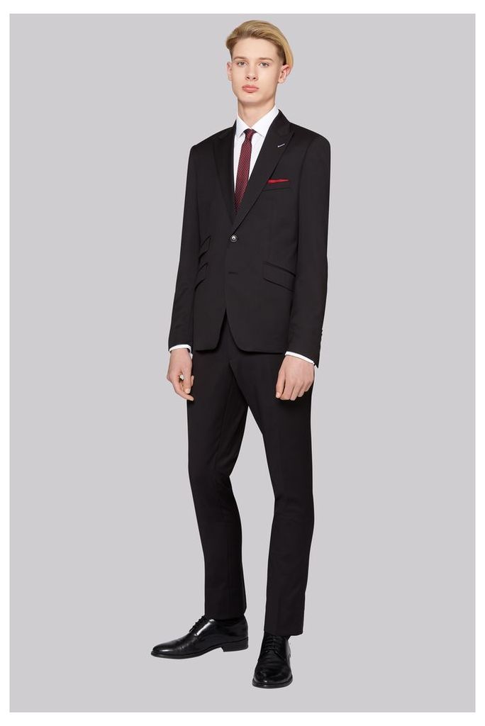 Moss Bros Skinny Fit Black Twill Suit
