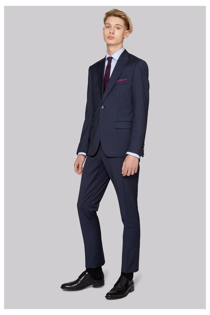Moss Bros Skinny Fit Blue Twill Suit