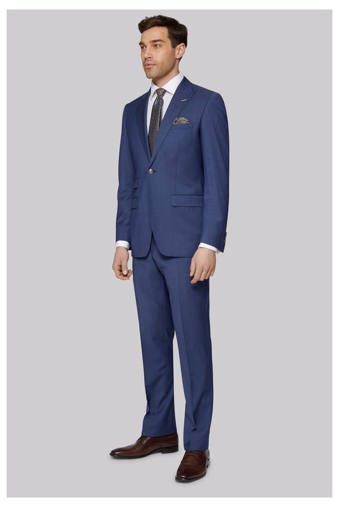 Moss Bros Tailored Fit Chambray Blue Suit