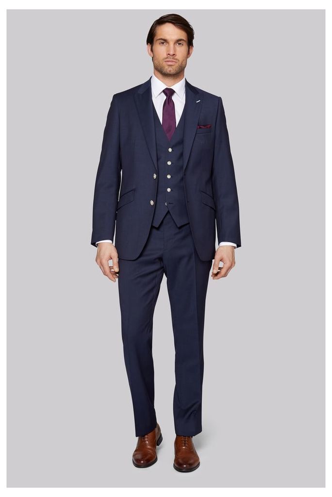 Moss Bros Tailored Fit Blue Twill Suit