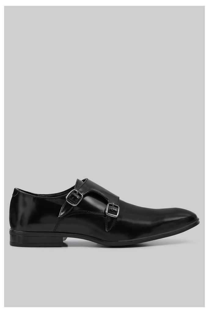 Moss London Fints Black Double Monk Shoes
