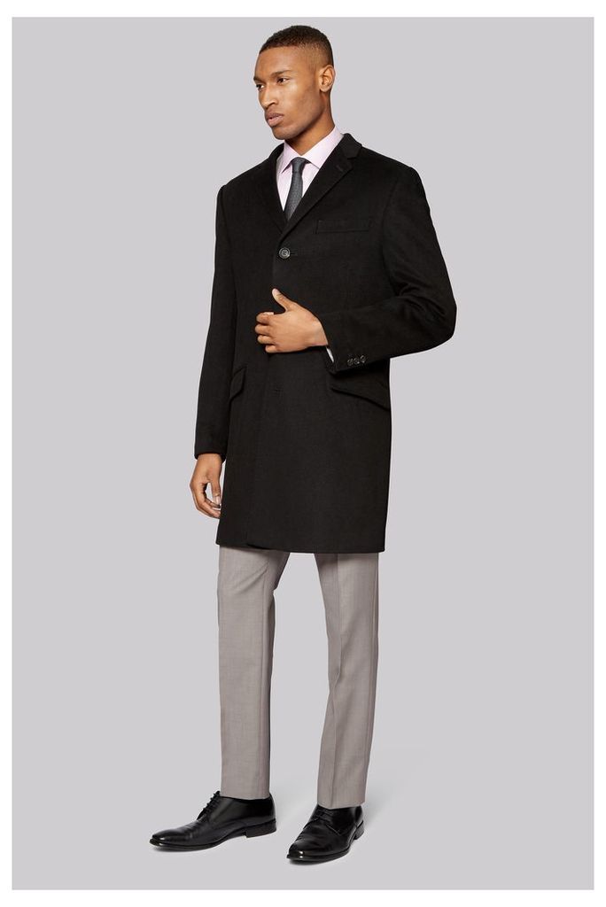 DKNY Tailored Fit Black Epsom Overcoat