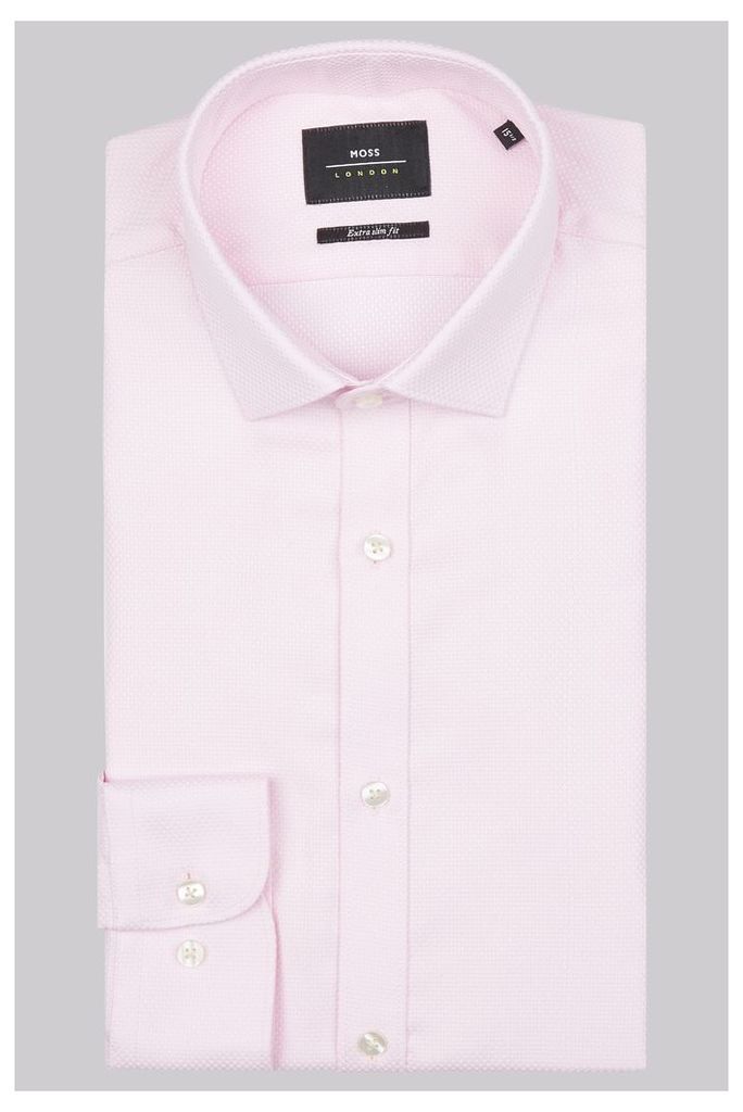 Moss London Premium Extra Slim Fit Pink Single Cuff Basket Weave Shirt