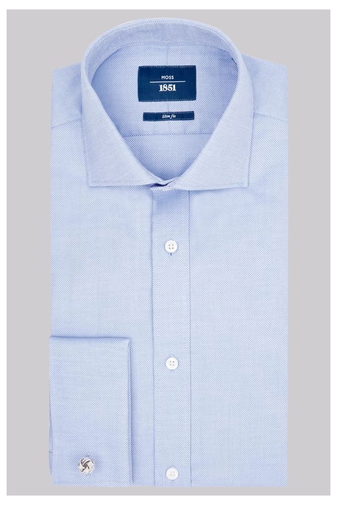 Moss 1851 Slim Fit Sky Double Cuff Oxford Textured Shirt