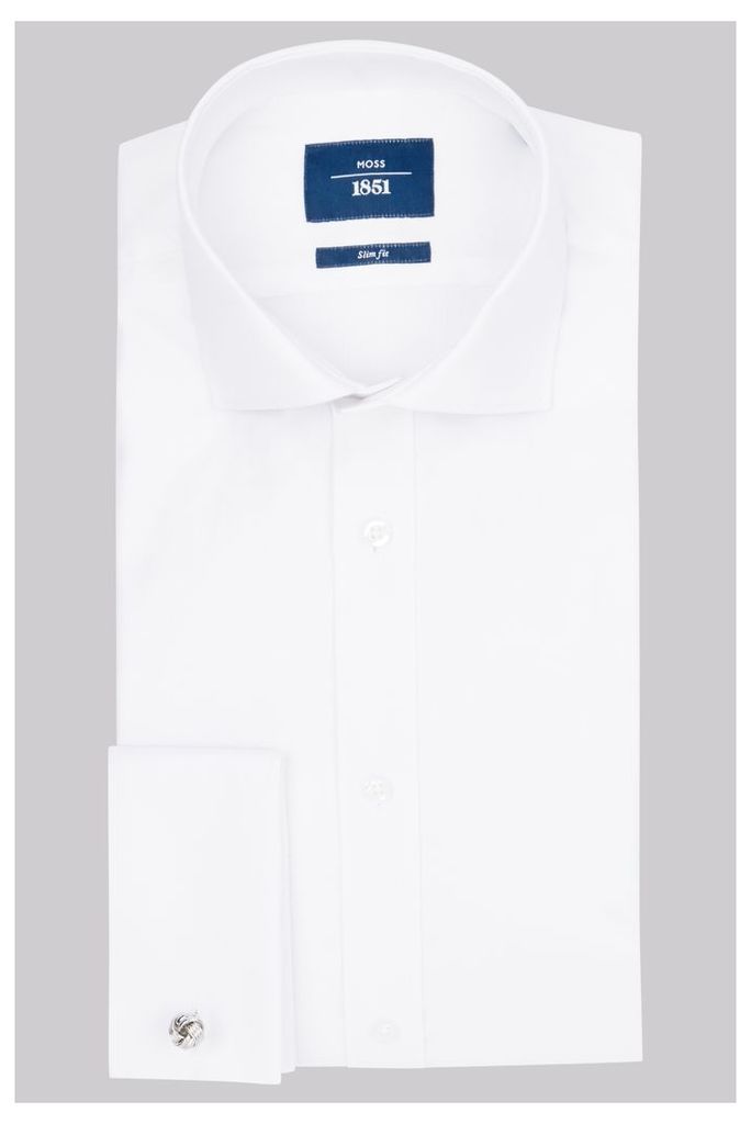 Moss 1851 Slim Fit White Double Cuff Oxford Textured Shirt