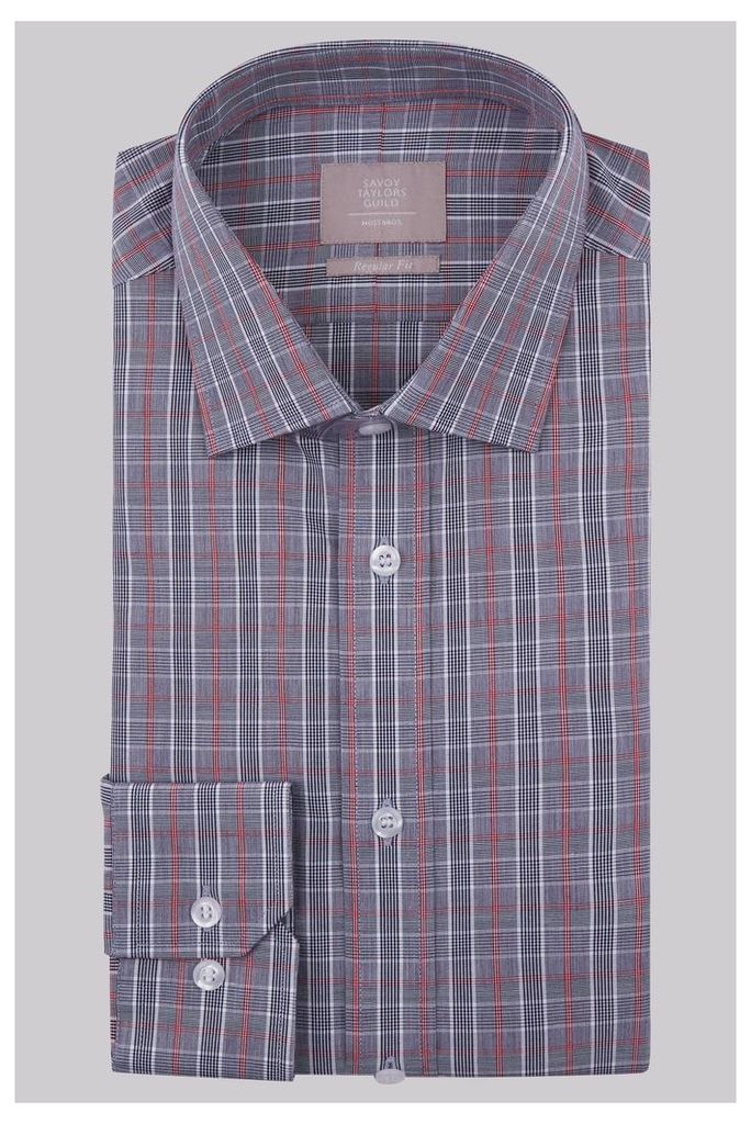 Savoy Taylors Guild Regular Fit Charcoal Single Cuff Check Shirt
