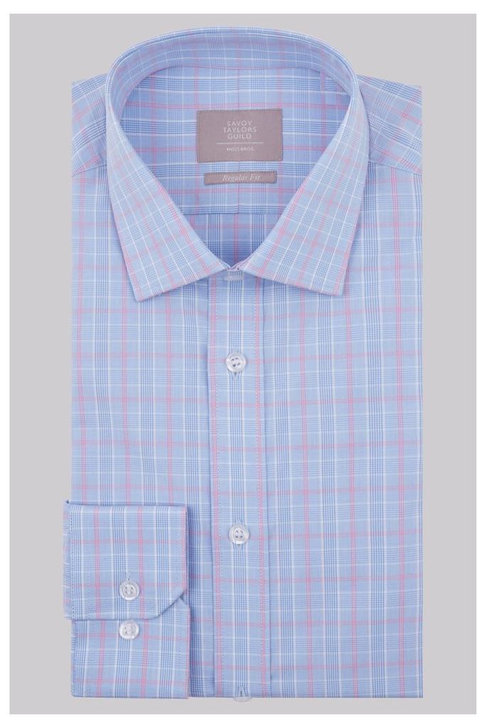 Savoy Taylors Guild Regular Fit Pink & Blue Single Cuff Check Shirt