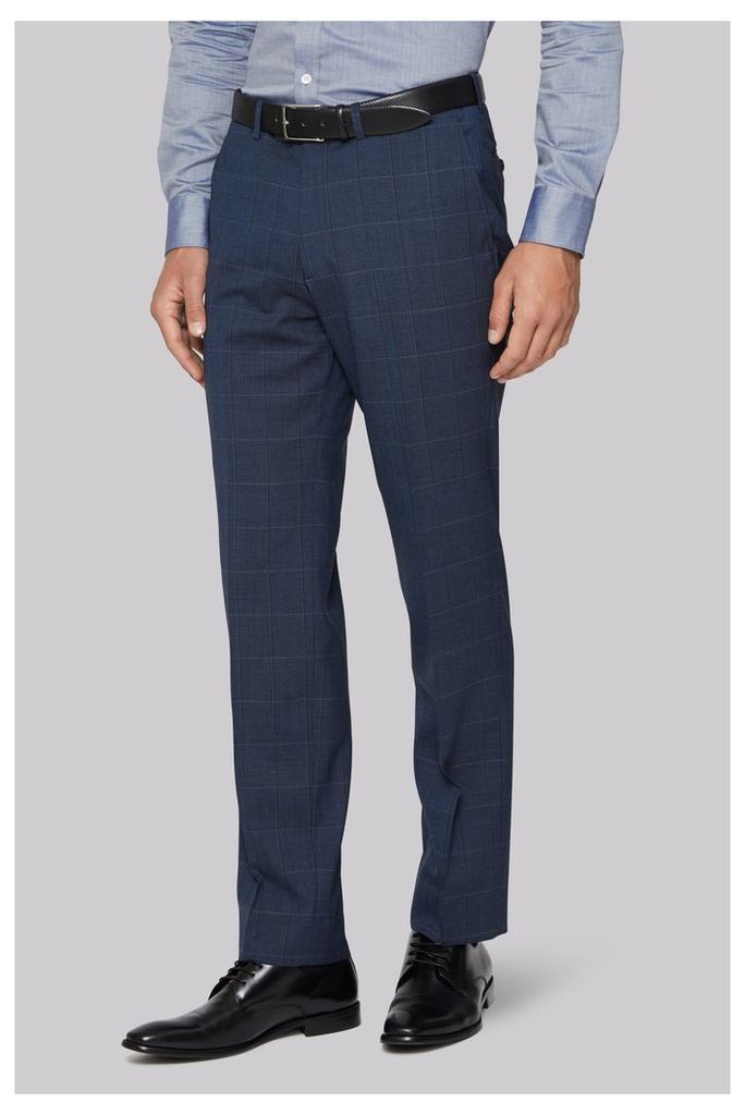 Hardy Amies Tailored Fit Blue Melange Check Trousers