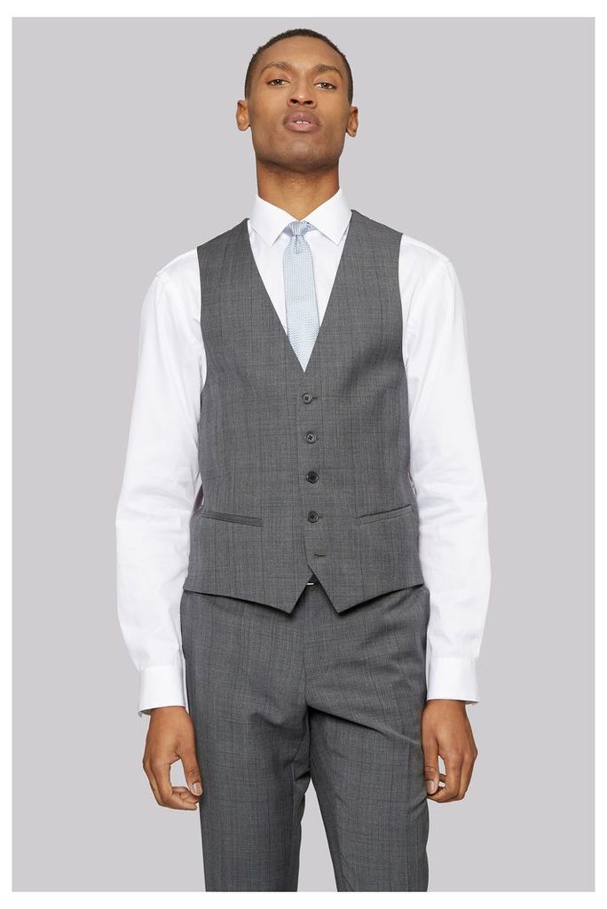 DKNY Slim Fit Light Grey Prince of Wales Check Waistcoat