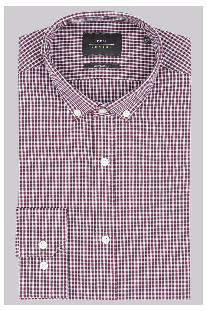 Moss London Extra Slim Fit Wine Single Cuff Gingham Button Down Shirt