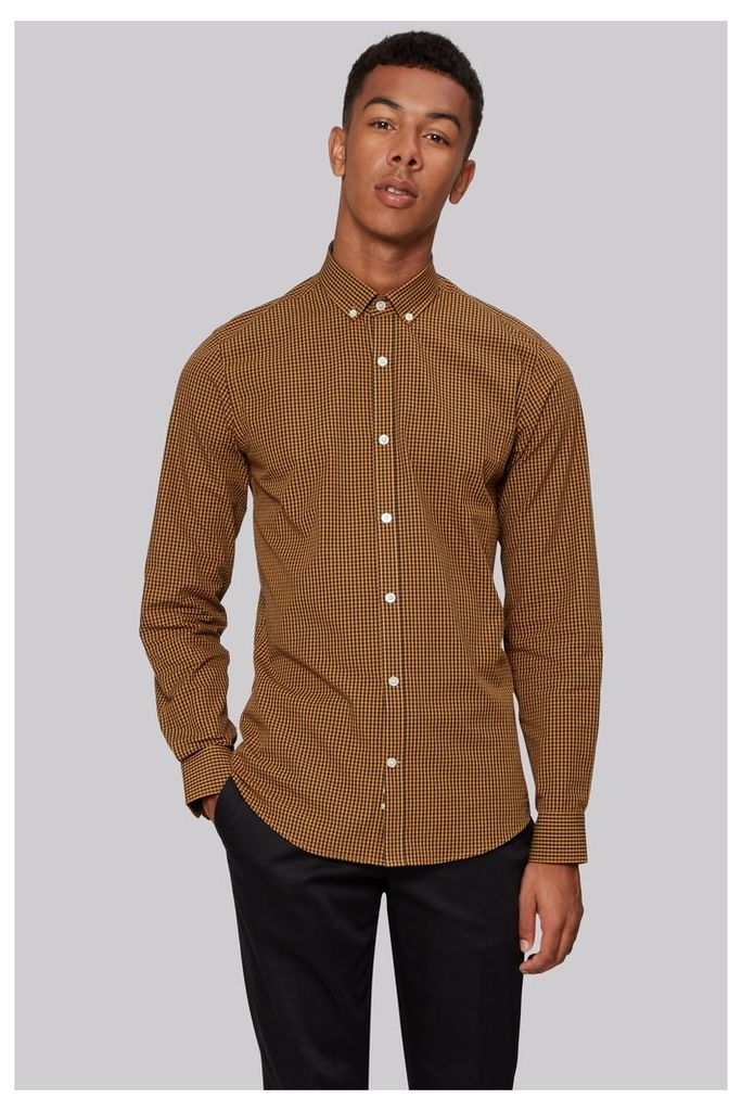 Moss London Extra Slim Fit Mustard Dobby Check Button Down Casual Shirt