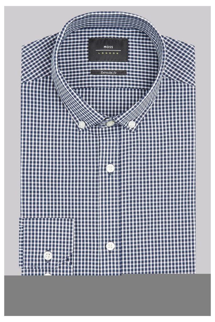 Moss London Extra Slim Fit Navy Single Cuff Gingham Button Down Shirt