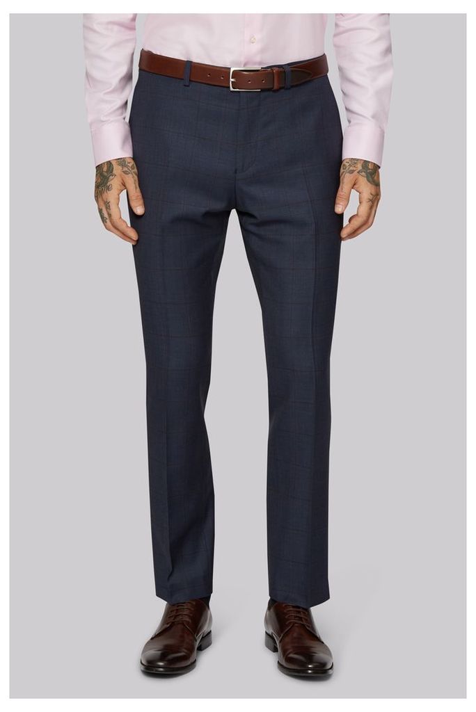 Moss 1851 Tailored Fit Indigo Check Trousers