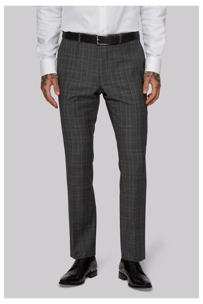 Moss 1851 Tailored Fit Grey with Lilac Check Trousers