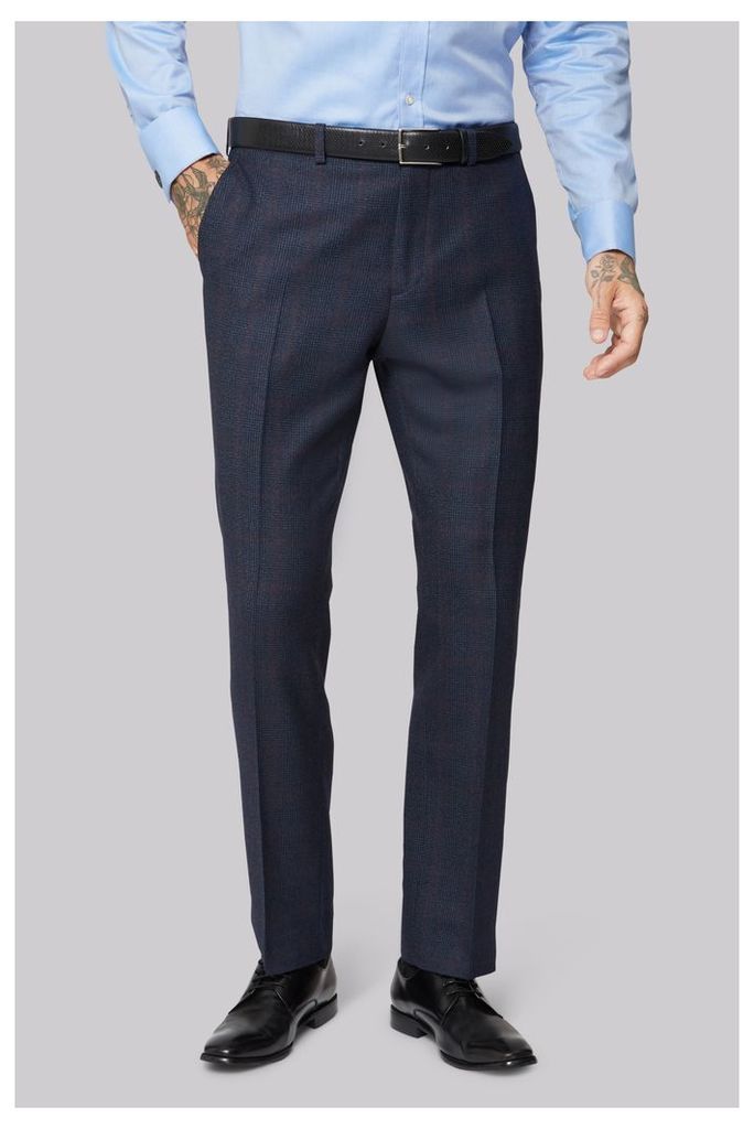 Moss 1851 Tailored Fit Blue with Red Check Trouser