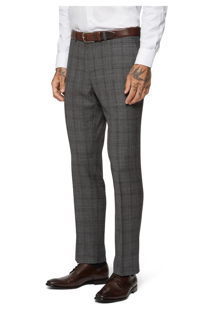 Moss 1851 Tailored Fit Grey Tan Jaspe Check Trouser