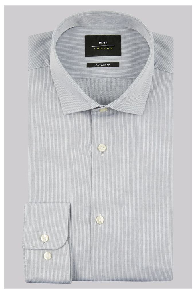 Moss London Premium Extra Slim Fit Grey Single Cuff Stripe Dobby Shirt