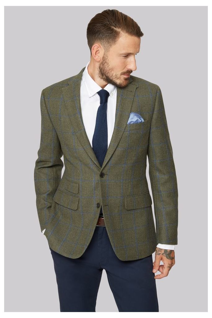 Moss 1851 Green with Blue Windowpane check Jacket