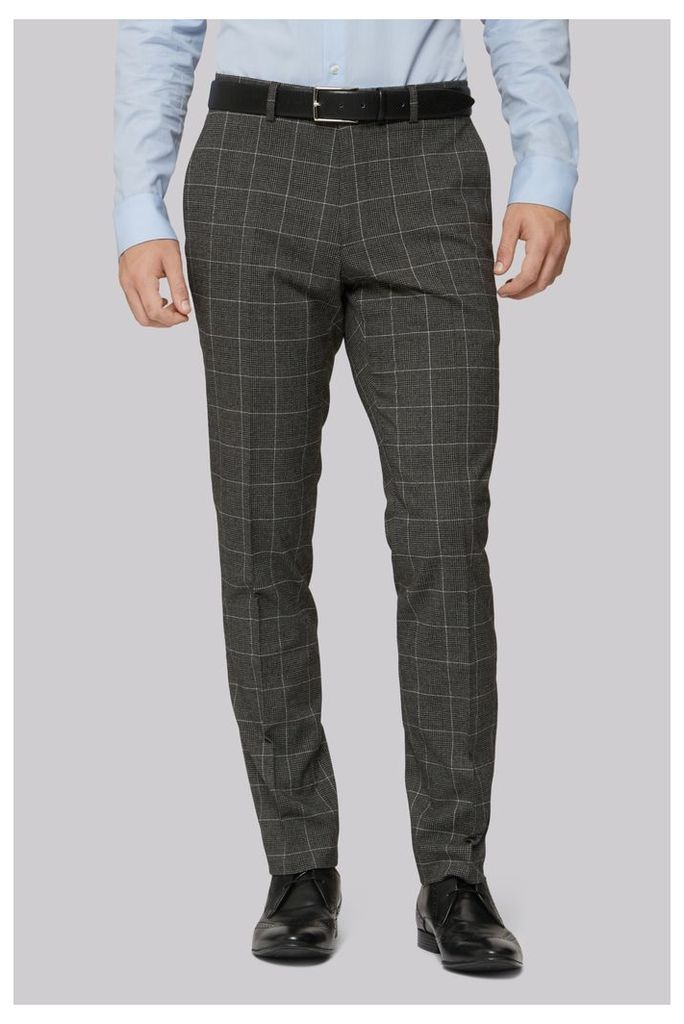 Moss London Skinny Fit Charcoal White Check Trousers