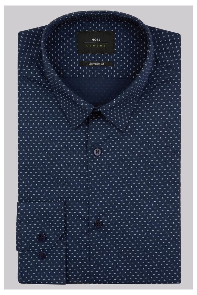 Moss London Extra Slim Fit Navy Single Cuff Geo Print Shirt