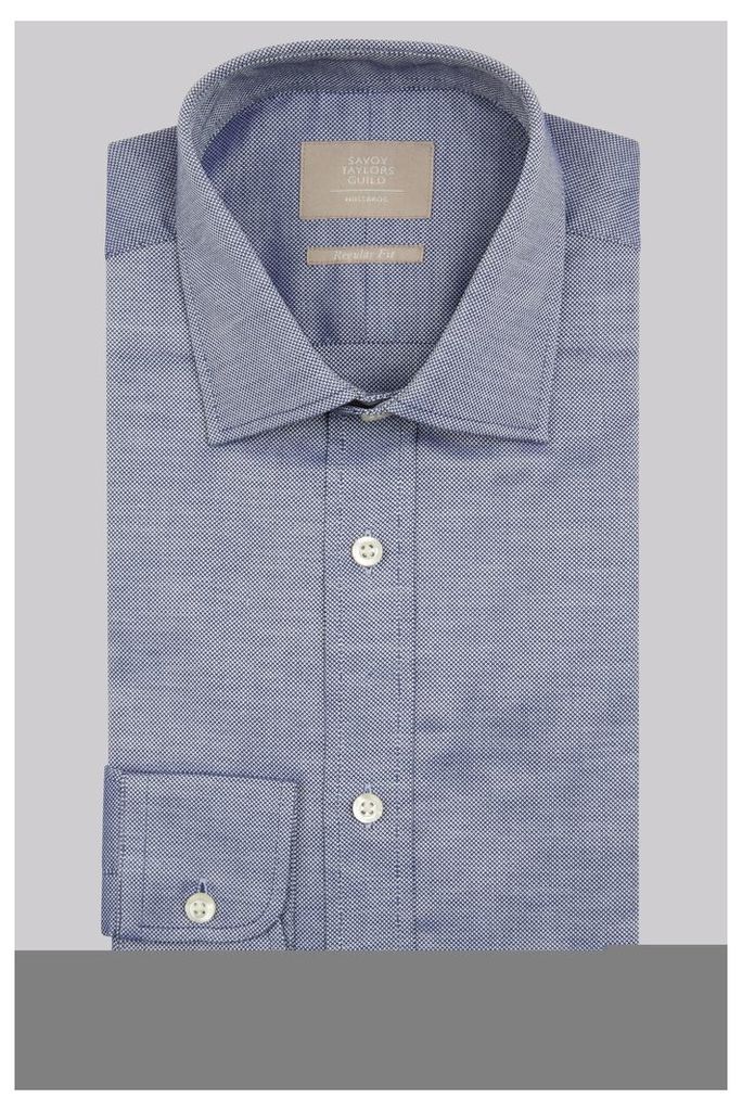 Savoy Taylors Guild Regular Fit Navy Single Cuff Oxford Texture Shirt