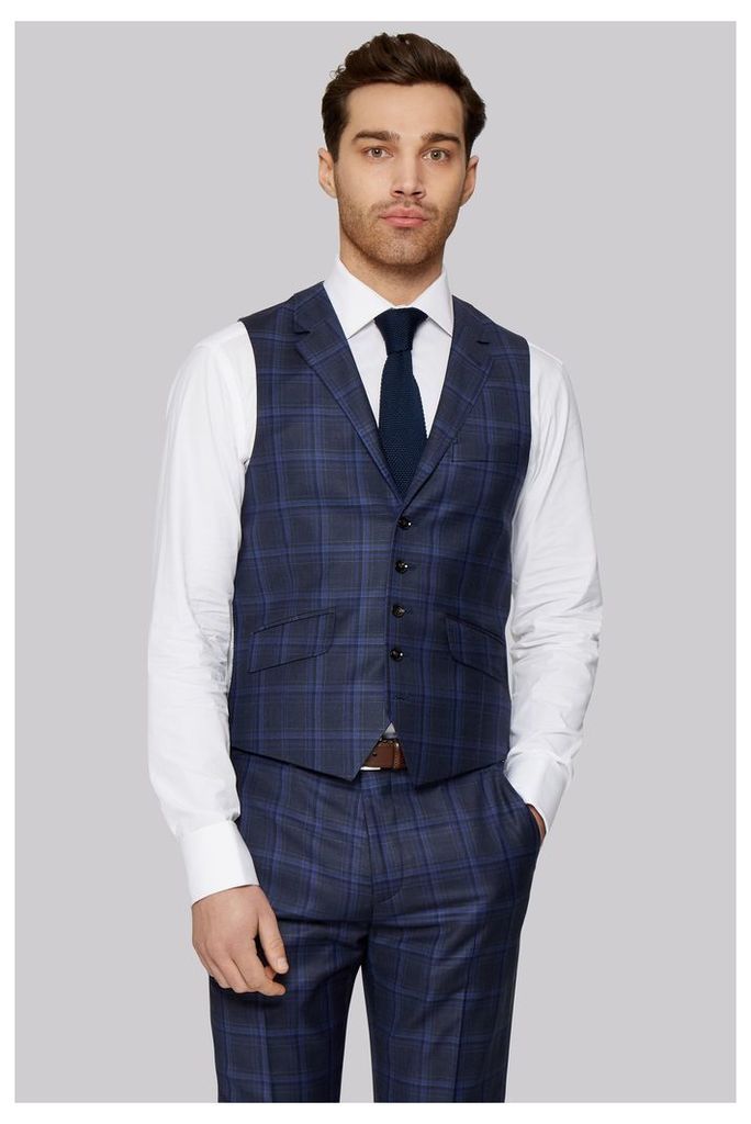 Ted Baker Tailored Fit Navy Check Waistcoat