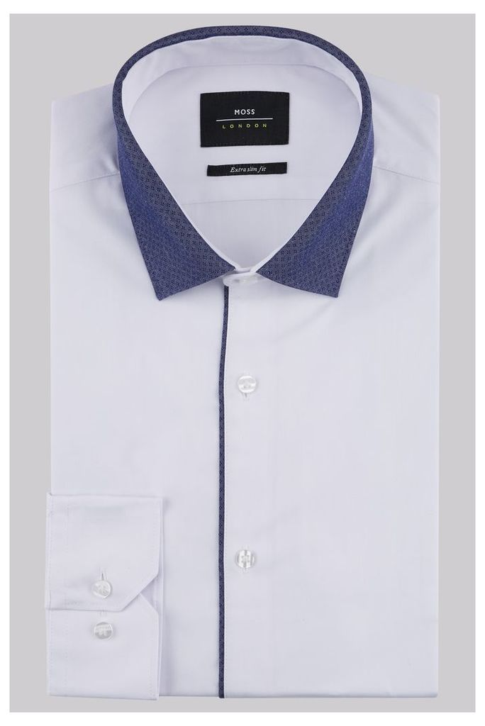 Moss London Extra Slim Fit White Single Cuff Contrast Collar Shirt